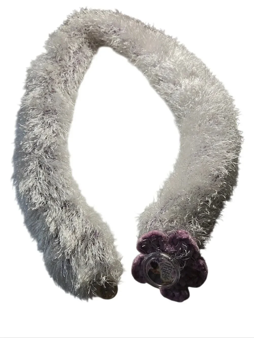 Handmade Faux Fur Crochet Boa Scarf Lavender Pain Awareness Brooch OOAK Botanica
